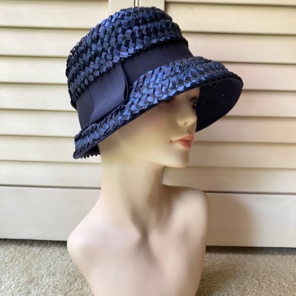 1950\'s Navy Blue Candy Straw Cloche Hat main image 7